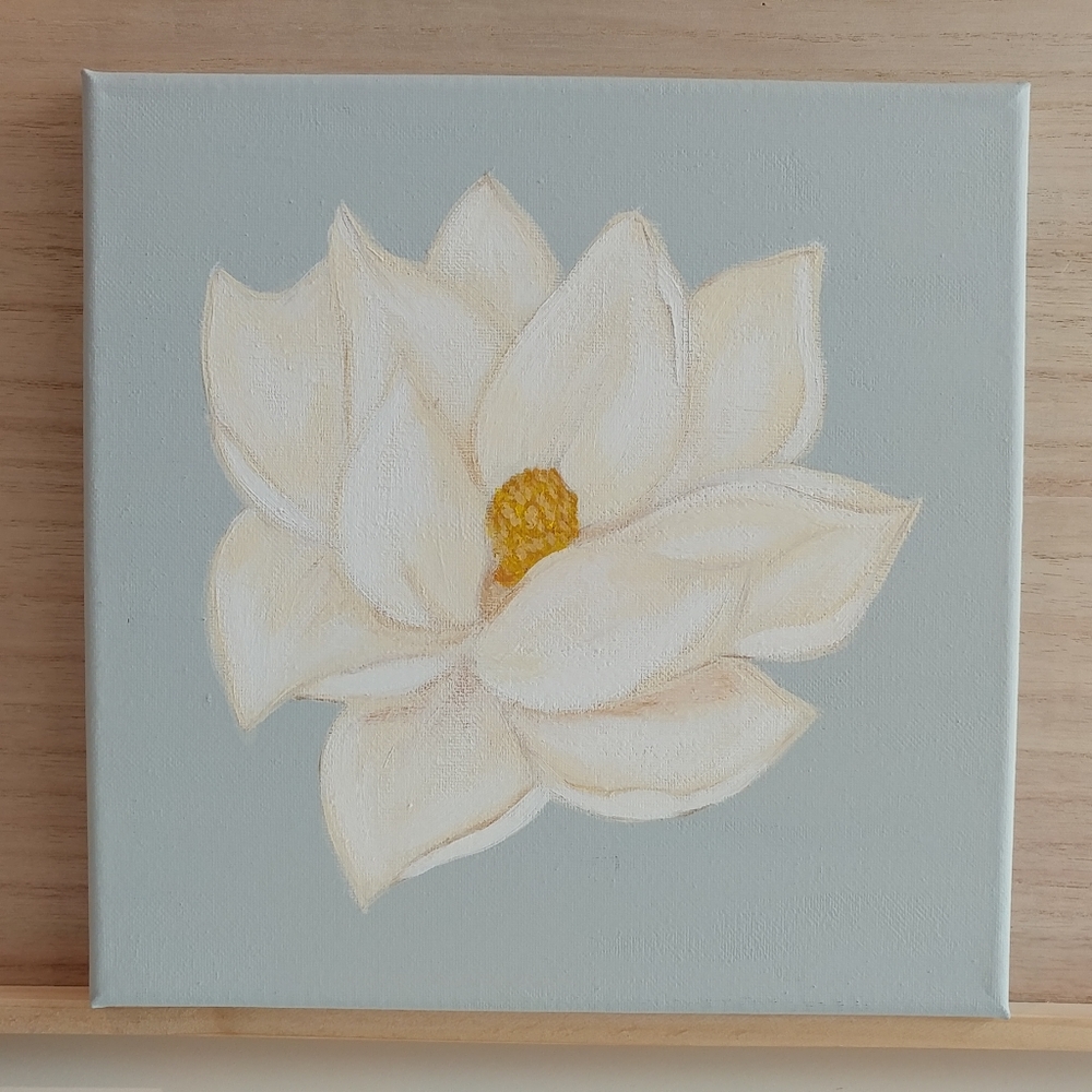 Magnolia Flower Painting 10"x10" Canvas Wall Art Decor Floral Hand Painted